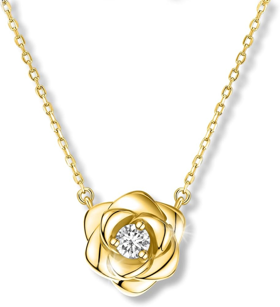 Raneecoco Rose Flower Necklace Gold Plated Sterling Silver Pendant Jewelry for Women, Hypoallerge... | Amazon (US)