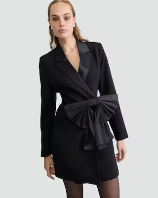 The F&F Edit Satin Bow Detail Mini Blazer Dress in Black | Tesco F&F