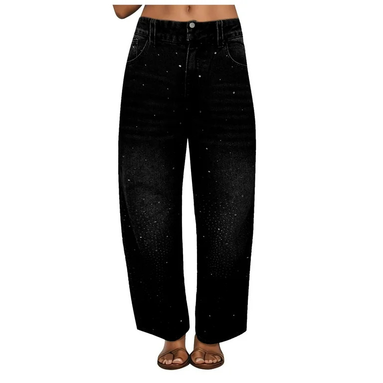 vigerkar Women's Shiny Jeans Glitter Mid Rise Boyfriend Baggy Wide Straight Leg Casual Denim Pant... | Walmart (US)