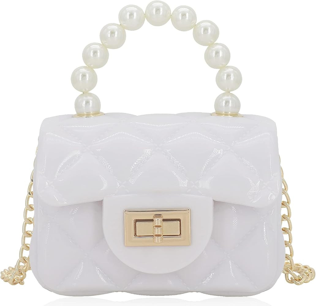 Mini Jelly Purse Flap Handbag with Pearls Top Handle Faux Quilted Crossbody Bag | Amazon (US)