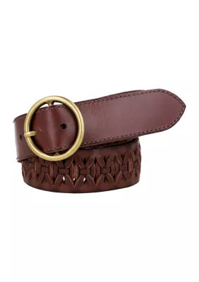 Frye Women's 38 Millimeter Woven Leather Belt, Brown, Medium | Belk