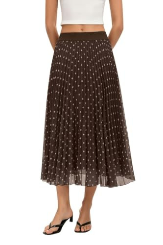 QINSEN Women's Elegant Flowy Pleated Chiffon Skirts Summer A-line Swing Midi Skirts Casual Elasti... | Amazon (US)