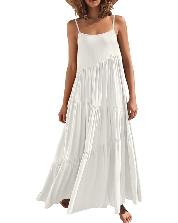 ANRABESS Women Summer Casual Loose Sleeveless Sundress Spaghetti Strap Flowy Boho Linen Beach Vac... | Amazon (US)