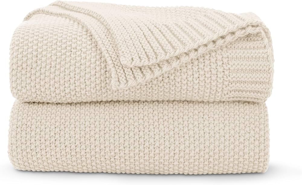 Beige Throw Blanket for Couch, Soft Cozy Cable Knit Throw Blanket for Bed Sofa Living Room, Light... | Amazon (US)