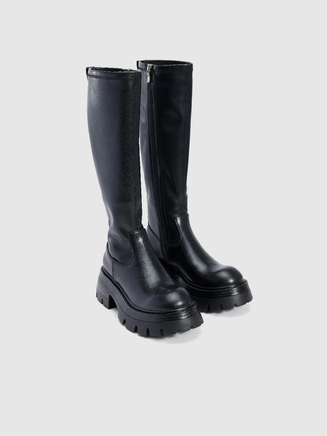 Round Toe Vegan Leather Knee Boots | Urban Revivo