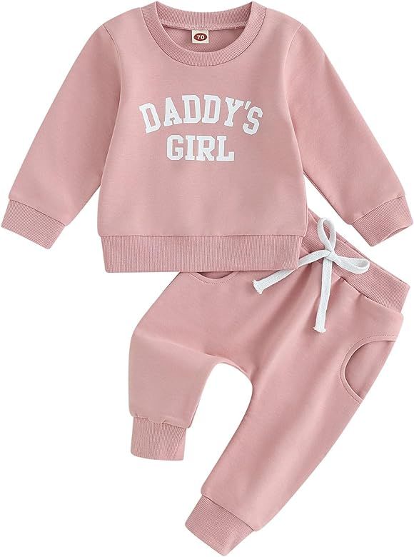 Toddler Baby Girl Fall Outfit Letter Print Sweatshirt Tops Elastic Waist Pant Cute Infant Newborn... | Amazon (US)