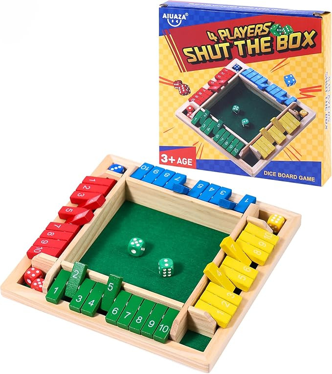 Dice Game Shut The Box Wooden Board Game,4 Sided Family Math Game for 2-4 Players,Educational Lea... | Amazon (US)