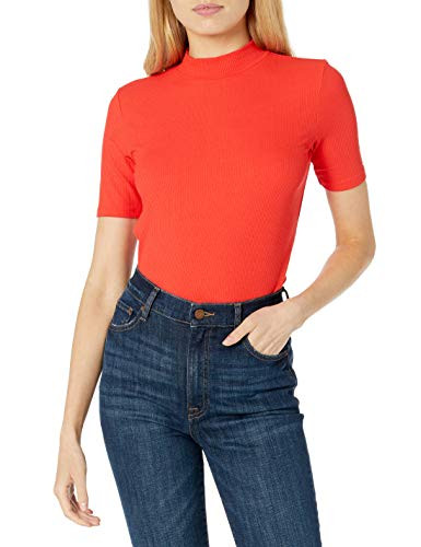 The Drop Women's Joanna Short-Sleeve Mock Neck Ribbed T-Shirt, Flame Red, XS | Amazon (US)