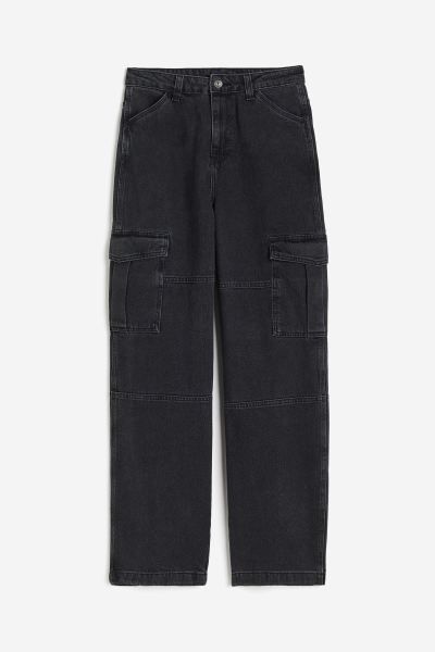 Curvy Fit Straight High Cargo Jeans - Black - Ladies | H&M US | H&M (US)