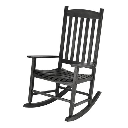 Mainstays Black Solid Wood Slat Outdoor Rocking Chair | Walmart (US)