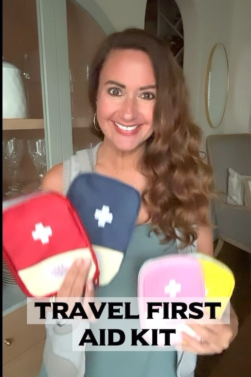 I linked this pocket pharmacy, these cute travel first aid bags and what we crammed inside! You guys gave SO many great suggestions! I couldn't fit them all🫣 
Here are a few:
Pocket pharmacy with labels so you can include the medications you'll use most often! 
Pocket scissors
Wet wipes/hand sanitizer/disinfectant 
Gallon ziploc bag to use as a puke bag or for wet/muddy clothes 
Neosporin
Bug repellant 
Bug anti-itch patches 
Sunscreen 
Gauze and bandages 
Butterfly clips/sturry strips 
Super glue  
Puke bags
Burn cream 
Hair ties
Safety pin
Tweezers
Tampons and/or a pads
.





#LTKFamily #LTKActive #LTKTravel
