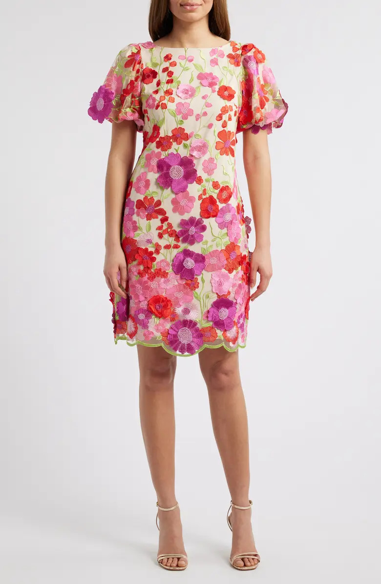 Floral Embroidered Puff Sleeve Cocktail Dress | Nordstrom