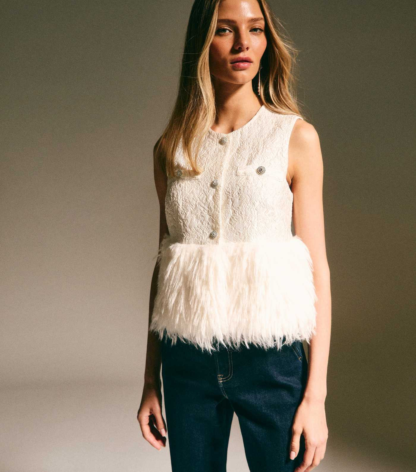 Cream Faux Fur Hem Sleeveless Waistcoat Top | New Look | New Look (UK)