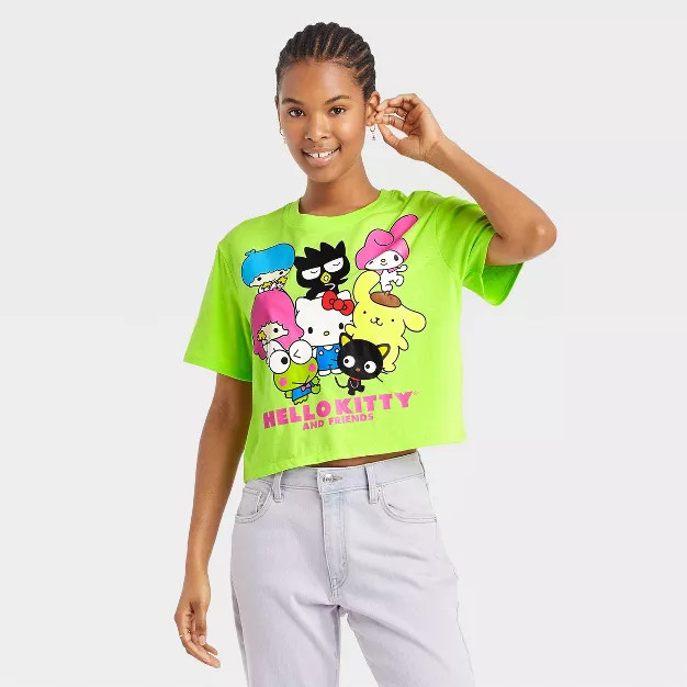 Women's Hello Kitty Short Sleeve Cropped Graphic T-Shirt - Green | Target