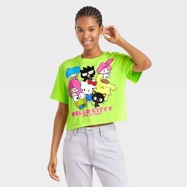 Women's Hello Kitty Short Sleeve Cropped Graphic T-Shirt - Green | Target