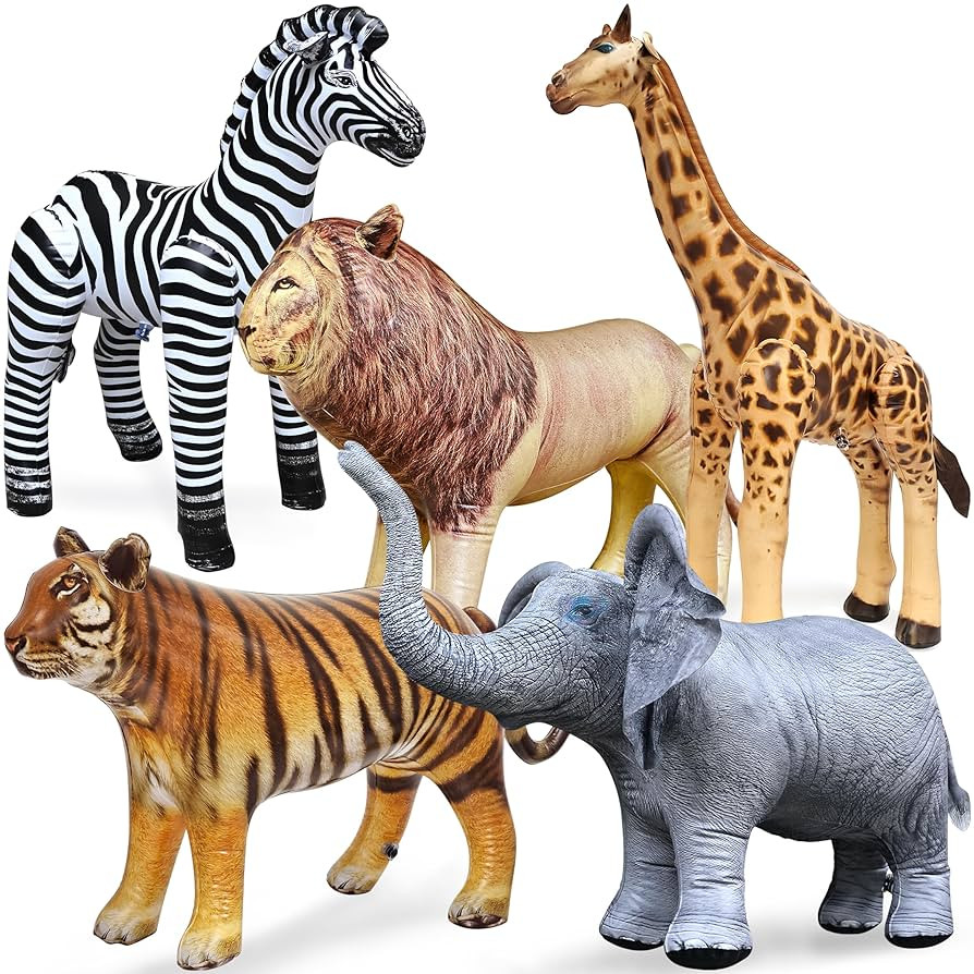 Jet Creations Wildlife Safari Inflatable Animals 5-Pack – Giraffe 36", Zebra 32", Elephant 19",... | Amazon (US)