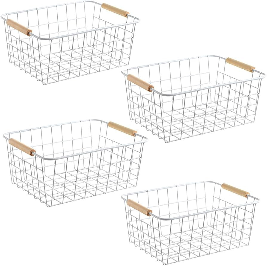 LeleCAT White Wire Baskets for Organizing with Handles\uff0cPantry Organizers and Storage For Kit... | Amazon (US)