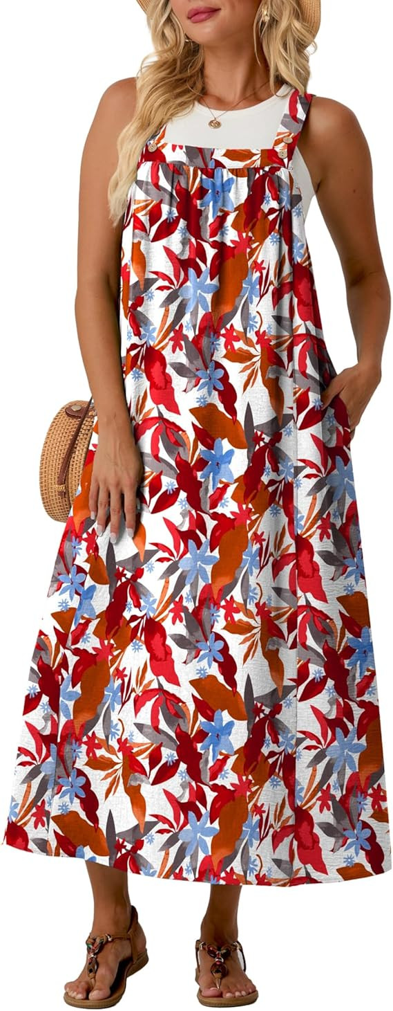 Lepunuo Summer Dresses for Women 2026 Casual Boho Overall Dress Adjustable Cover up with Pockets | Amazon (US)