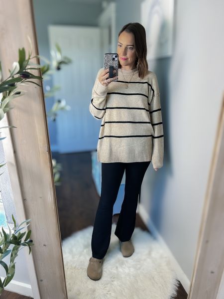 Aerie Unreal Sweater — TTS, S
OFFLINE By Aerie Real Me High Waisted Crossover Flare Legging — TTS, M
Birkenstocks — TTS

Striped sweater, fall outfit, winter outfit, casual outfit, neutral outfit 

#LTKfindsunder50 #LTKSeasonal #LTKstyletip
