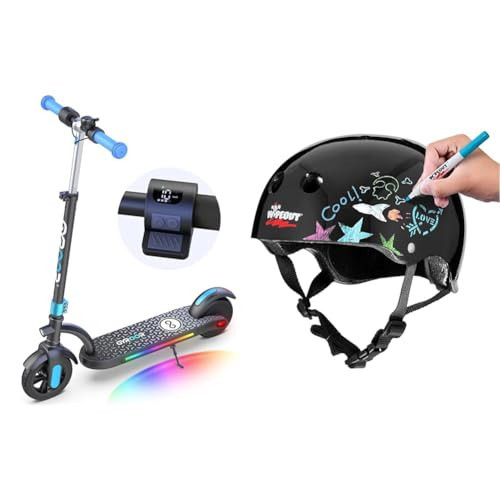 Gyroor Electric Scooter for Kids Dual Brake 10mph LED Display + Wipeout Dry Erase Kids Helmet for Bike Skate Scooter Black Ages 8+ | Amazon (US)