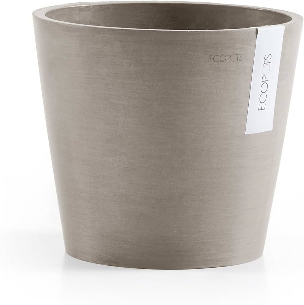 Ecopots Amsterdam Modern Round Recycled Plastic Planter Flower Pot, Taupe, 10" | Amazon (US)