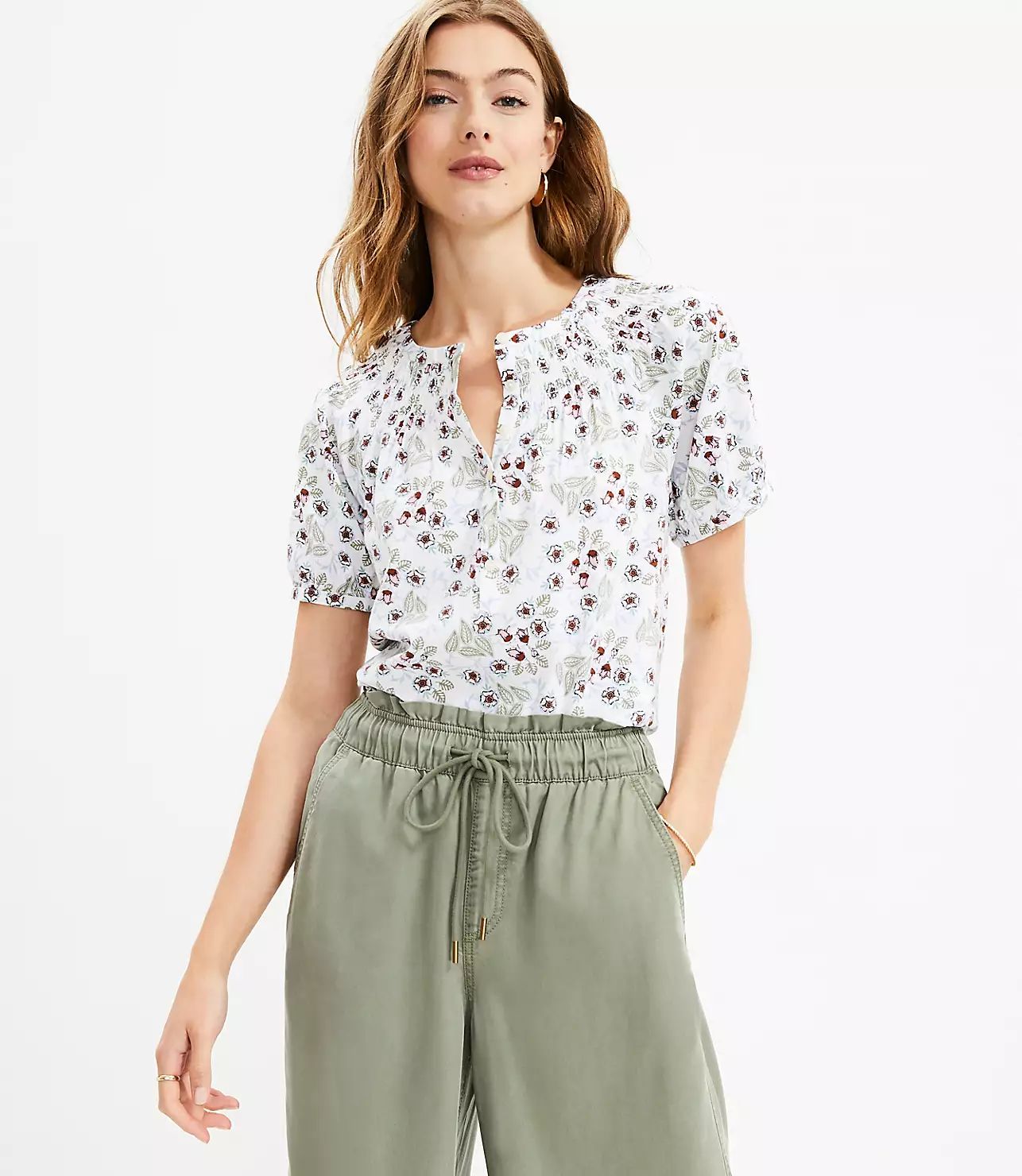 Floral Smocked Button Top | LOFT