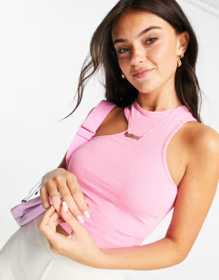 Monki Darling organic cotton cut out vest in pink | ASOS (Global)