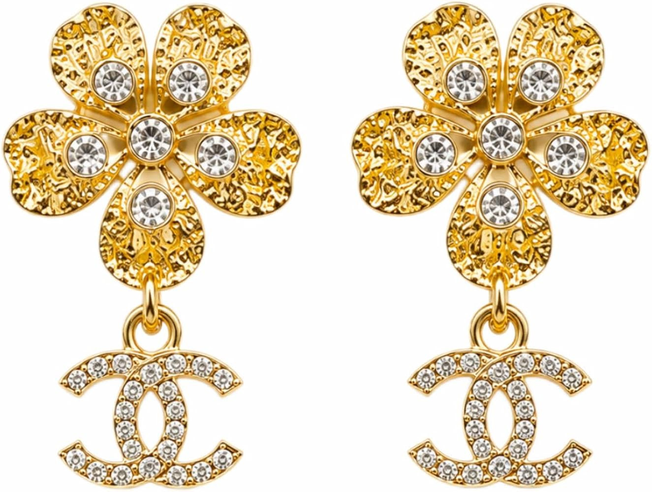 Gold-Tone Crystal Flower Drop Earrings with Charm | Amazon (US)
