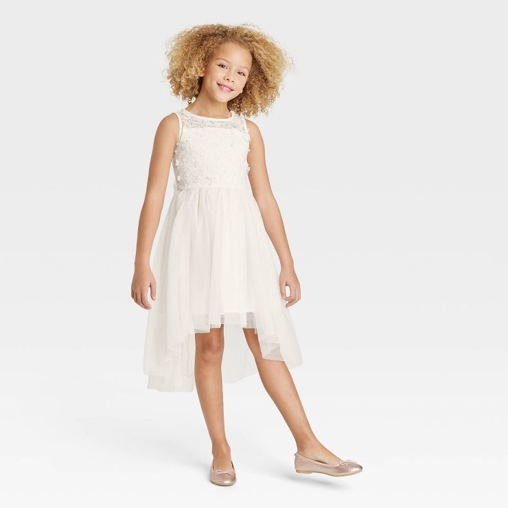 Girls' Hi-Lo Hem Sleeveless Dress - Cat & Jack™ Cream | Target