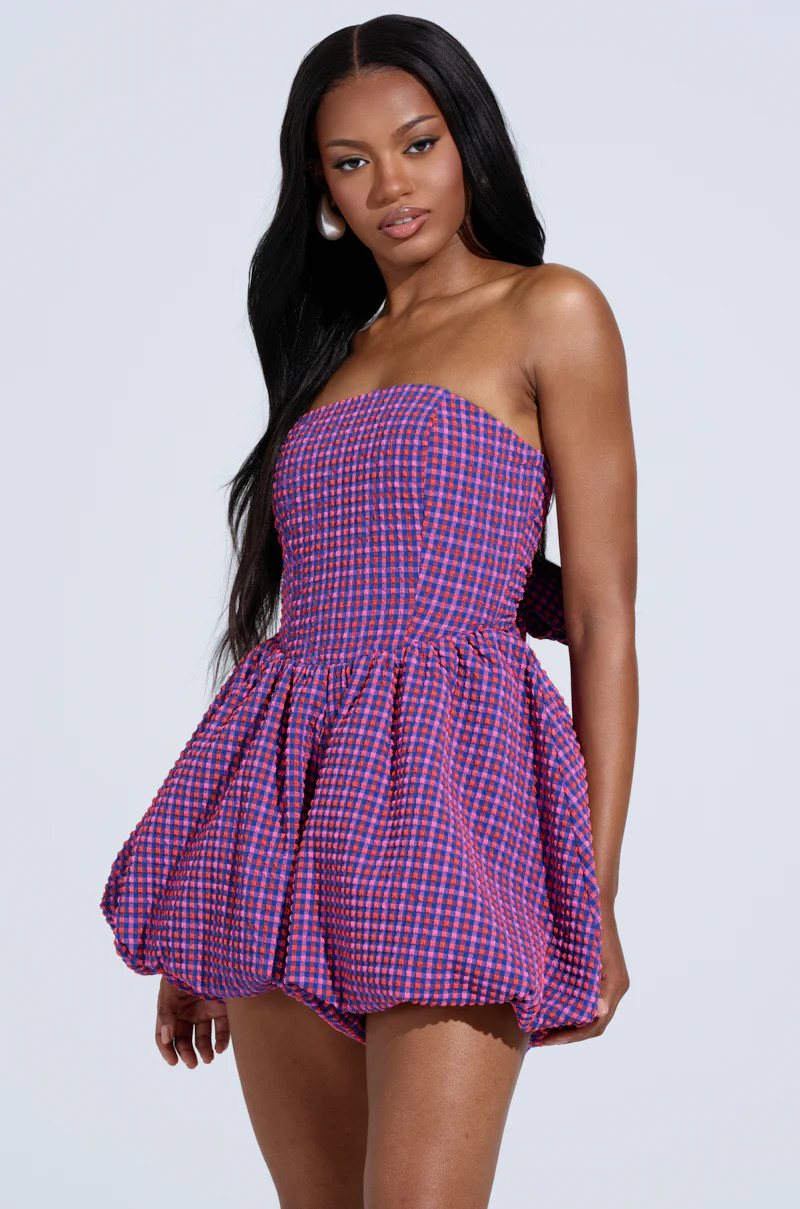 SOPHIA PLAID BUBBLE ROMPER | AKIRA
