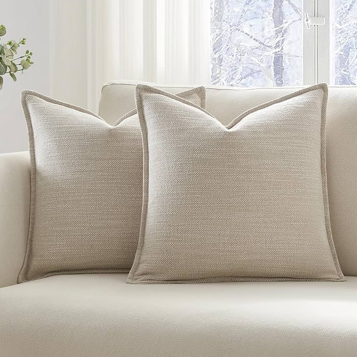 Meekio Set of 2 Light Beige Pillow Covers 18 x 18 inches Flange Edge Pillow Covers Textured Throw... | Amazon (US)