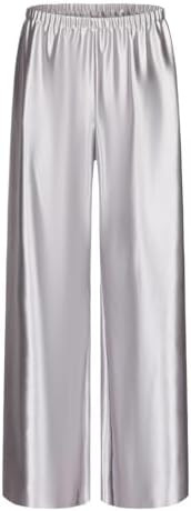 Women Satin Wide Leg Dress Pants Silk Casual Dressy Long Flowy Pants Elastic High Waisted Trouser... | Amazon (US)