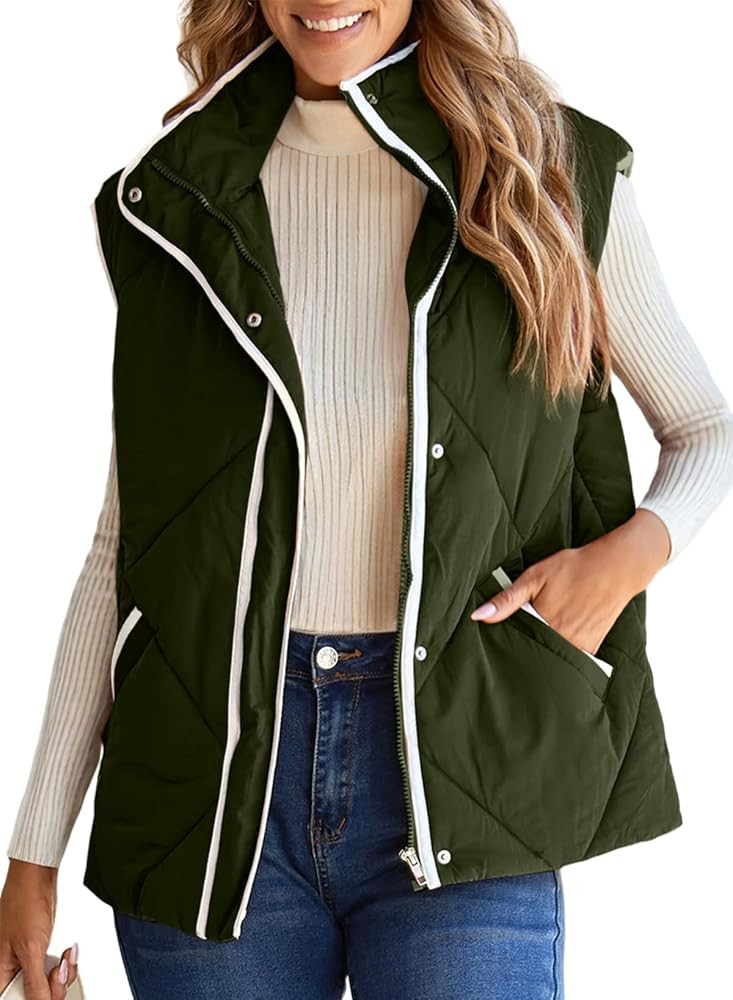 SHEWIN Puffer Vest Causal Sleeveless Quilted Jackets Zip Up Outerwear Vests Womens Fall Fashion 2... | Amazon (US)