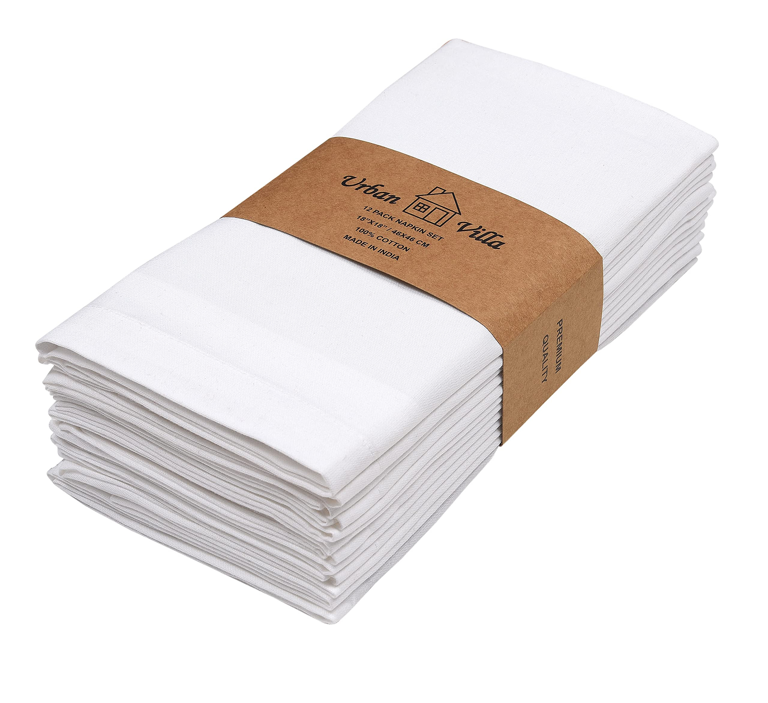 Urban Villa White Cloth Napkins Set of 12 100% Cotton Dinner Napkins Cloths Washable 18”x18” ... | Amazon (US)