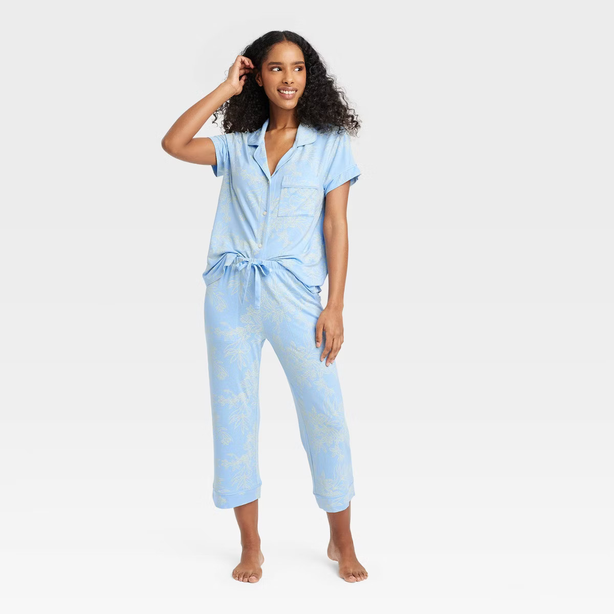 Women's Beautifully Soft Short Sleeve Notch Collar Top and Pants Pajama Set - Stars Above™ | Target