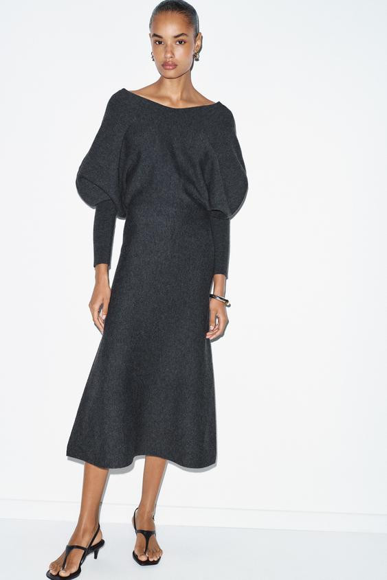 V-NECK KNIT MIDI DRESS | Zara US