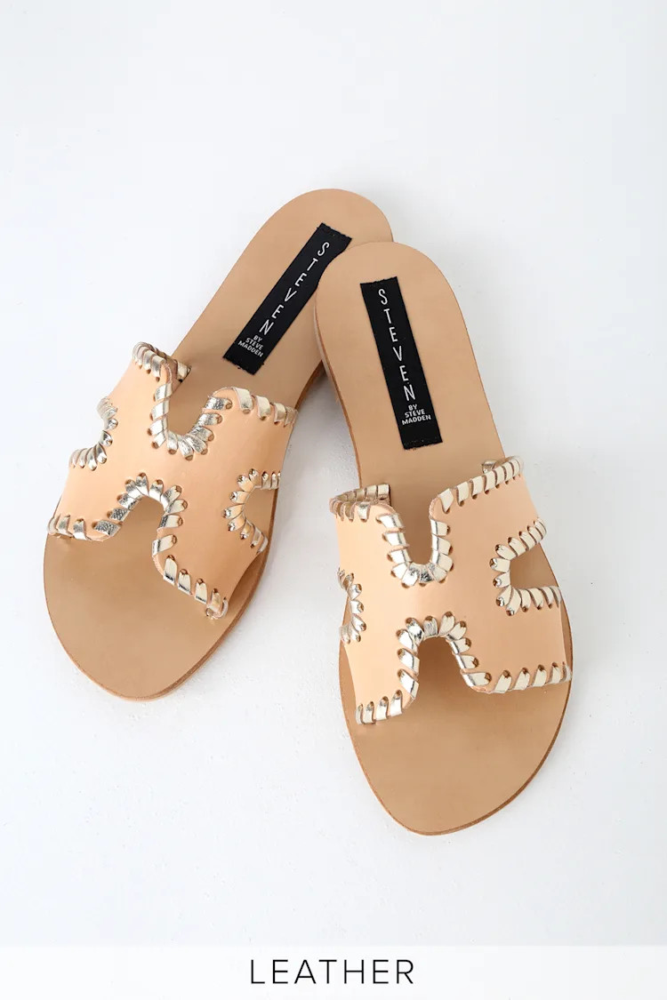 Greece-M Blush Multi Leather Slide Sandals | Lulus