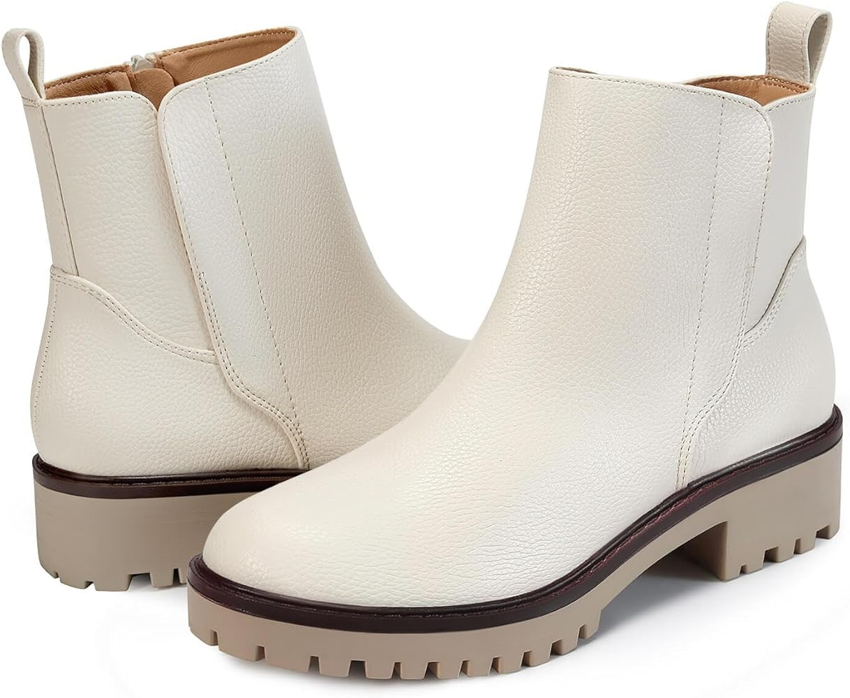 Coutgo Womens Low Heel Chelsea Ankle Boots Platform Lug Sole Booties Pull On Fall Short Boot Shoe... | Amazon (US)