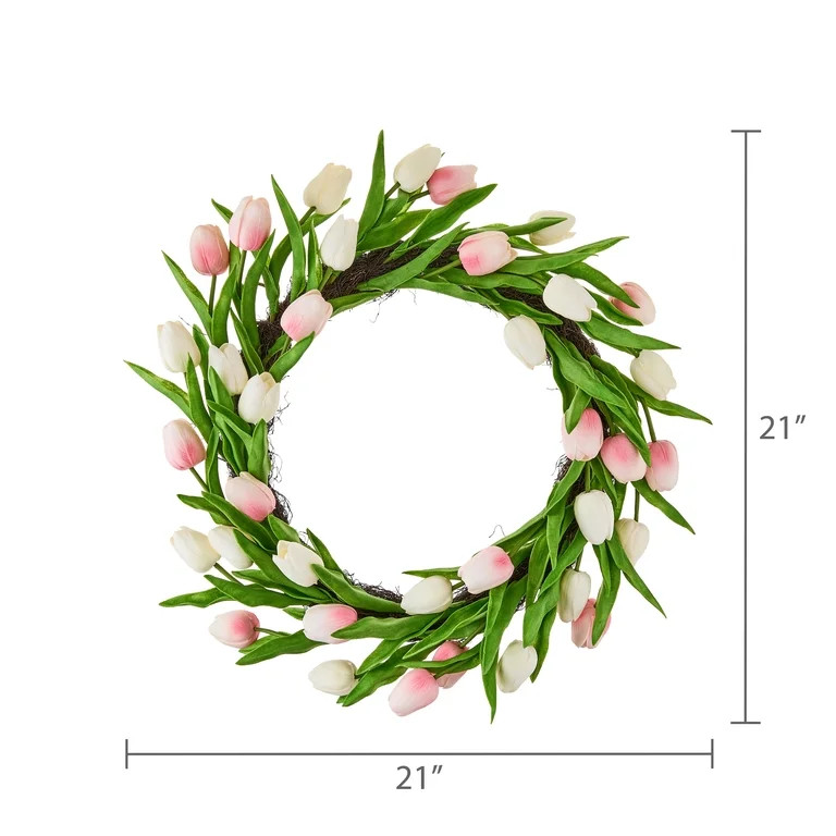 Tulip Wreath, Pink and Cream, 21", Easter by Way To Celebrate | Walmart (US)