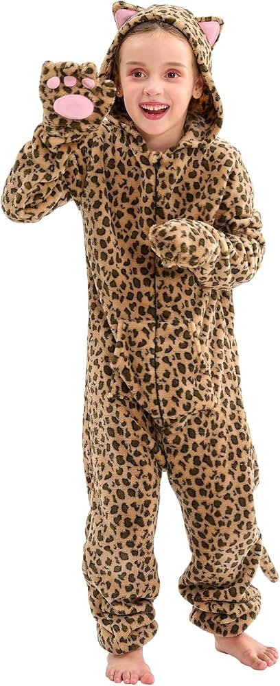 Kids Cheetah Onesie Leopard Costume for Boys Girls Halloween Animals Onesie Costume 5-6Y | Amazon (US)