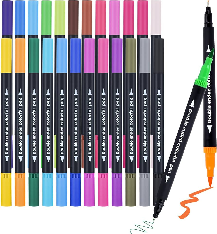 24Color Dual-Tip Art Markers Set, Fine & Brush Tips for Adult Coloring Books, Watercolor & Drawin... | Amazon (US)