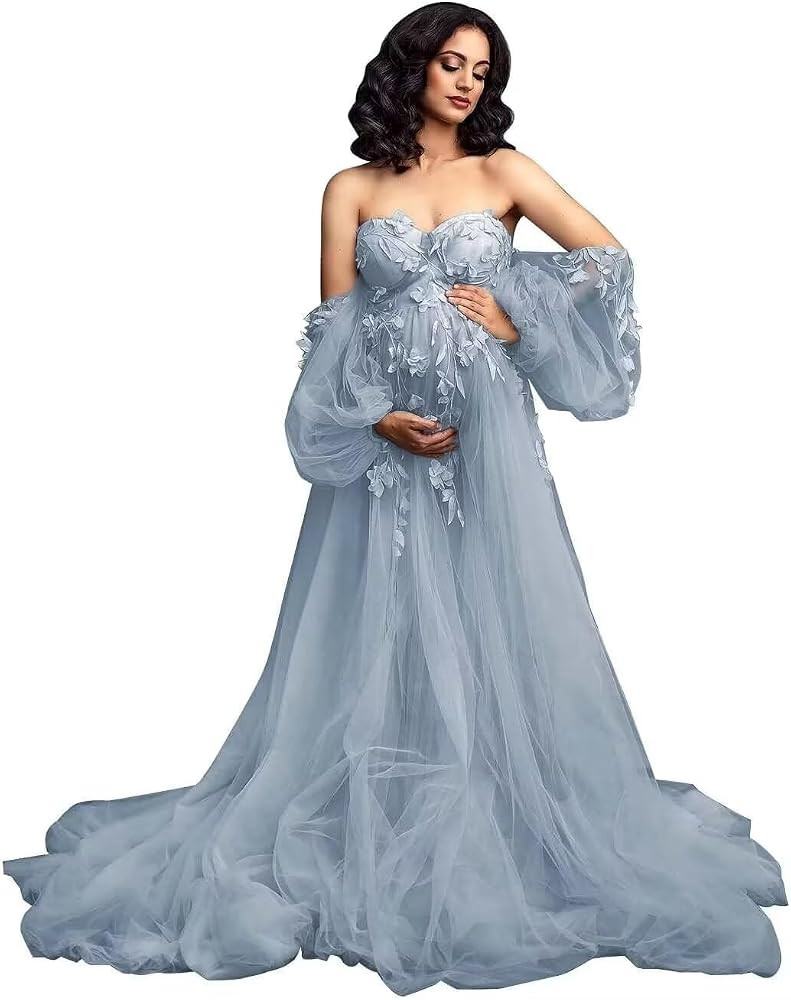 Lace Appliques Tulle Maternity Dresses for Photoshoot Sweetheart Maternity Photoshoot Outfits Pre... | Amazon (US)