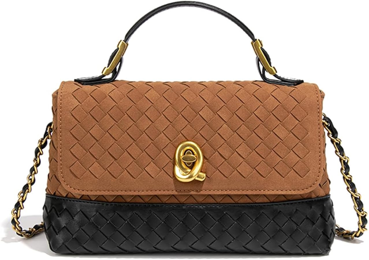 Woven Purse Crossbody Bag Suede Top Handle Bags for Women Leather Small Handbags | Amazon (US)