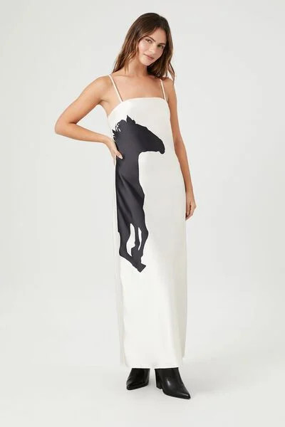 Satin Horse Graphic Maxi Slip Dress | Forever 21