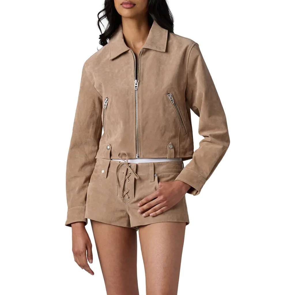 BLANKNYC Crop Suede Jacket in Latte Frappe at Nordstrom, Size Large | Nordstrom