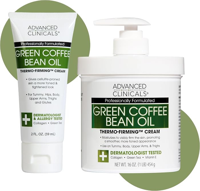 Advanced Clinicals Green Coffee Bean Oil Thermo - Firming Body Lotion | Caffeine Infused Collagen Cream Moisturizer & Body Cream For Women & To Improve Look Of Textured Crepey Skin, W/Travel Size | Amazon (US)