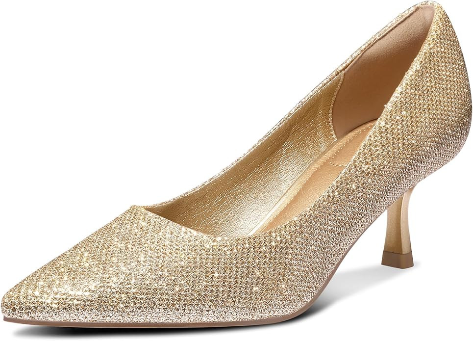 mysoft Kitten Heels for Women Low Heel Pumps 2 Inch Closed Toe Wedding Dress Shoes | Amazon (US)