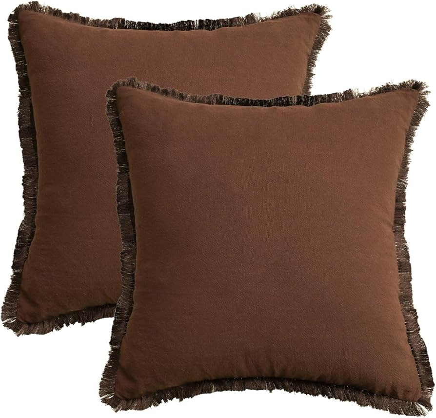 AVOIN colorlife Decorative Linen Fringe Throw Pillow Covers Set of 2, 18 x 18 Inch Brick Cozy Boh... | Amazon (US)