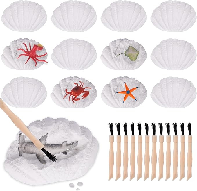 ArtCreativity Ocean Animals Toys Excavation Kit - 12 Seashells and 12 Excavation Tools - Includes... | Amazon (US)