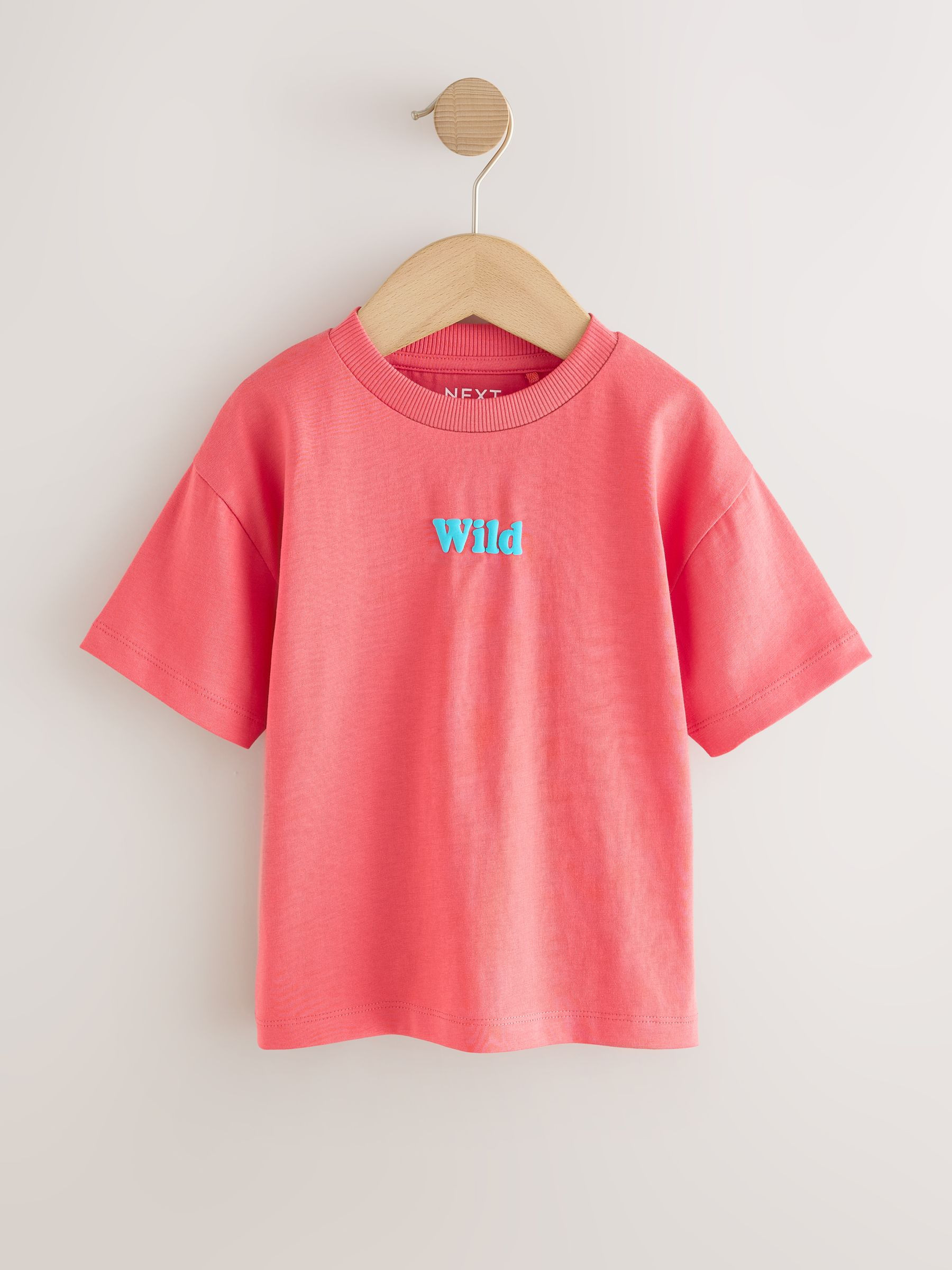 Next Coral Pink Wild Slogan Short Sleeve Small Graphic T-Shirt (3mths-7yrs) | Next US